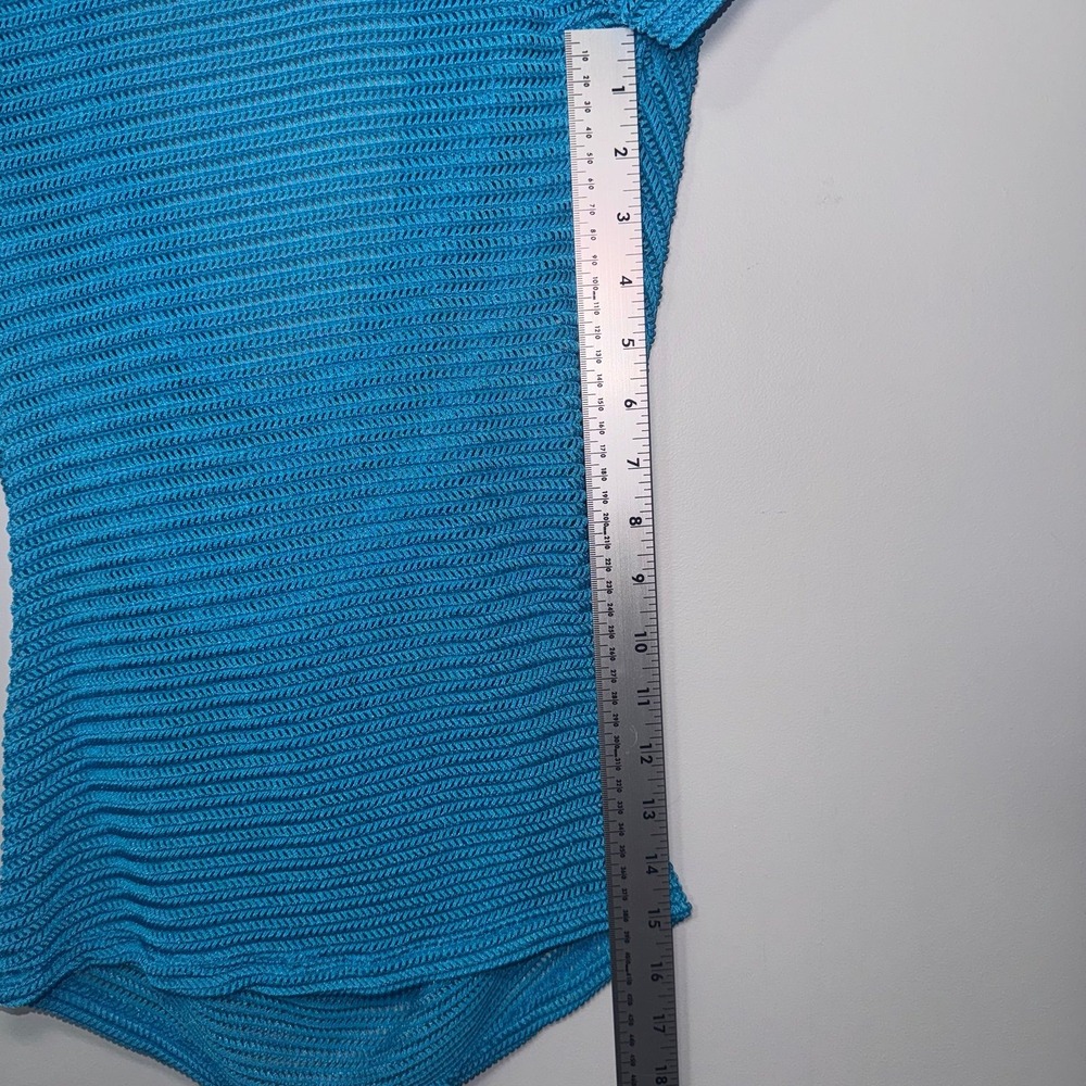 Stargazer Women's Blue Draped Cowl Neck Ribbed Knit Short Sleeve Top - Small - Picture 5 of 6
